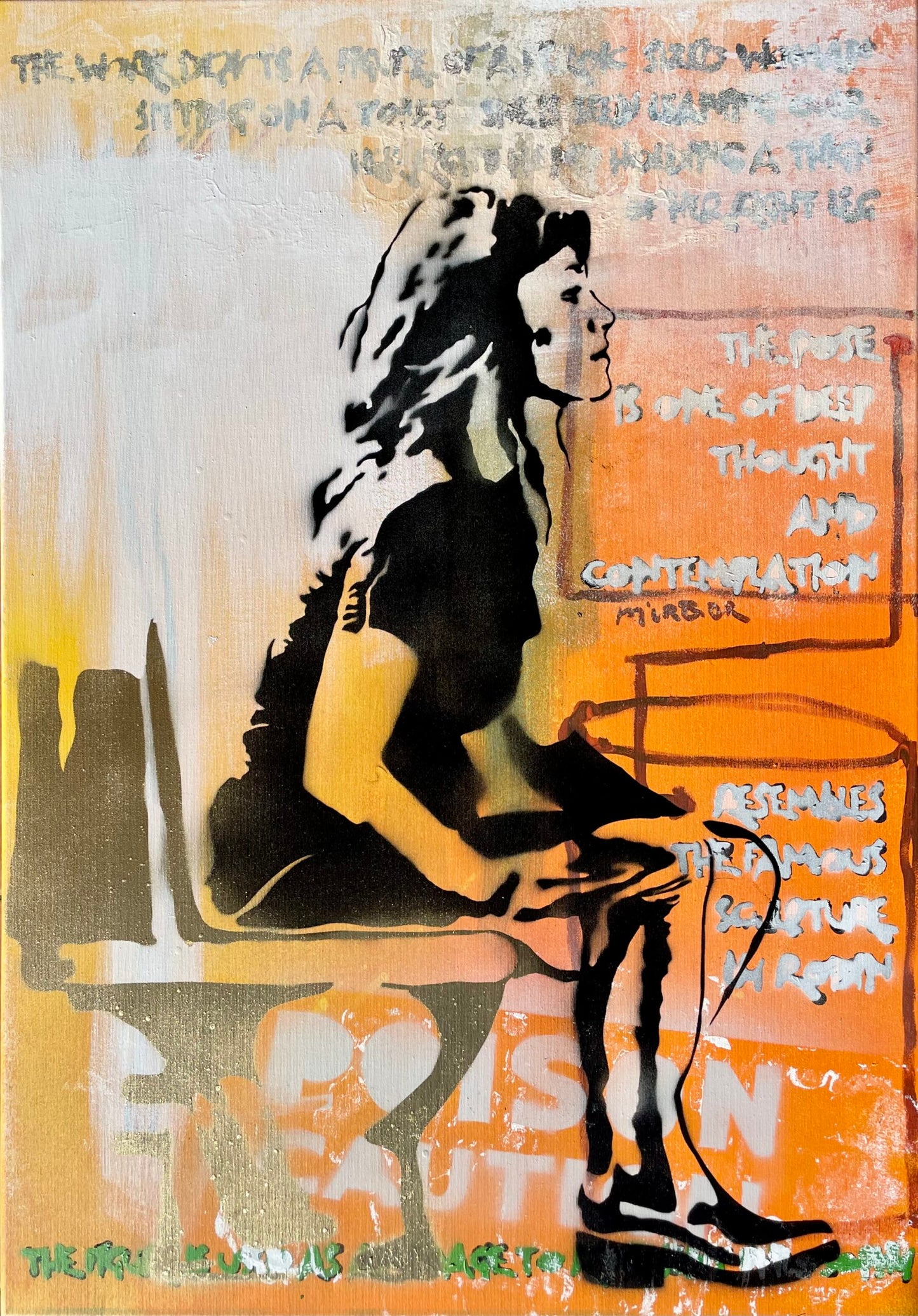 The Thinker Graffiti Framed Photo Paper Poster